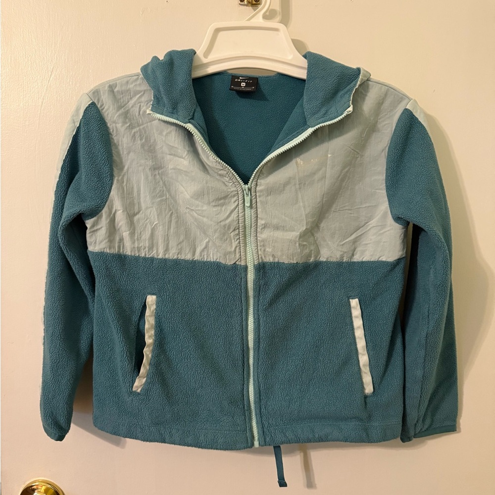 Nike Dri-Fit Teal and Light Blue Fleece Zip-Up Jacket M